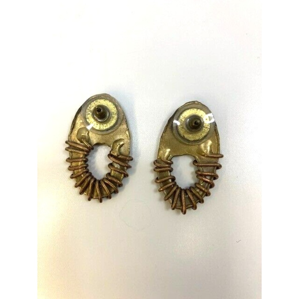 Vintage Oval Steam Punk Modernist Copper Wire Earrings 1 in - Picture 3 of 6